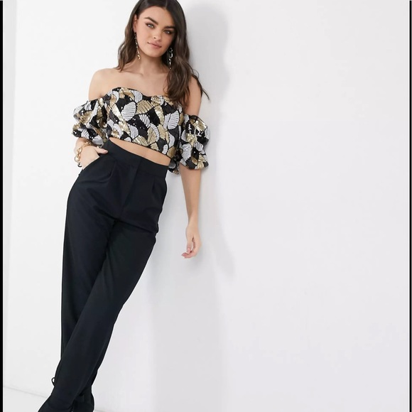ASOS Virgos Lounge Bardot Sequin Top Gold Black Sold Out NWT UK 10 - Picture 8 of 15